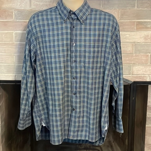 Tommy Hilfiger blue and yellow‎ button down mens shirt size large